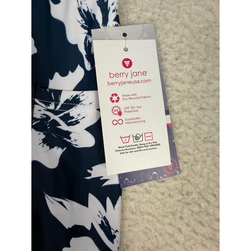 Berry Jane Womens UPF 50 Blue Foral Swim Leggings Pockets Sz L Yoga Activewear - Picture 5 of 8